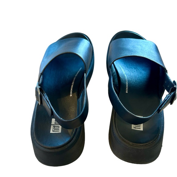 FITFLOP Black Leather Slingback Platform Sandals Size 7 - Picture 3 of 7